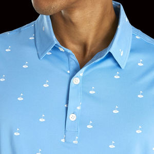 Polo bleu à manches courtes avec imprimé drapeau de golf, design tissé en tissu Oxford décontracté - Product Image 3