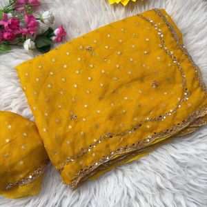 Sari de seda Butti NC pura, premium y de lujo, con trabajo de cuentas originales en oro rosa y blusa de diseñador, precio al por mayor por Royal Export. - Product Image 6