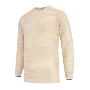 Pull en tricot classique beige respirant à col rond pour homme, manches longues, sur mesure, prix bas - Product Image 1
