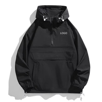 Veste Anorak Homme Légère en Nylon, Coupe-Vent à Capuche Demi-Zip avec Poche Kangourou, Logo Personnalisé, Vente en Gros OEM