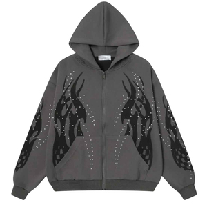 Sweat à capuche zippé Y2K personnalisé, délavé à l'acide, imprimé graphique strass, coupe oversize, streetwear, molleton de haute qualité, épais pour l'hiver - Product Image 3