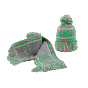 Ensemble hiver tricoté rose brodé AKA : Écharpe et bonnet assortis, accessoires de mode décontractés pour homme - Product Image 6