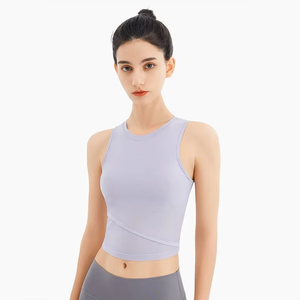 Top Corto de Punto para Mujer, Cuello Redondo, Color Sólido, Transpirable, Informal, de Jersey, Algodón, Fibra de Bambú, Sin Mangas - Product Image 1