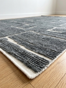 Factory Direct Hand Knotted Charcoal Wool Rug | Luxury Geometric Designer <b>Carpet</b> for Modern Living Interiors - Product Image 4