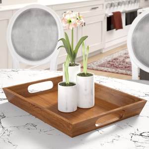 Plateau de service rond Art Déco en bois massif, fait main, avec poignées découpées, finition durable – Meilleure vente - Product Image 2