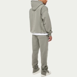 Ensemble sweat-shirt à capuche vert olive pour homme, pantalon de jogging décontracté, couleur unie, coton French Terry, respirant, vêtements d'hiver - Product Image 4