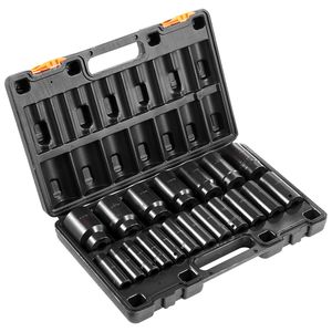 Set di chiavi a bussola a impatto da 19 pezzi con attacco da 1/2 e 3/8 di pollice, bussole profonde a 6 punte da 18 mm per progetti automobilistici e fai-da-te - Product Image 1
