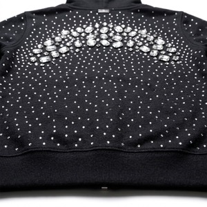 Men's Black Hooded Sweatshirt With Rhinestone Dot Pattern And Trust Logo Front Zipper Regular Fit French Terry Material - Product Image 2