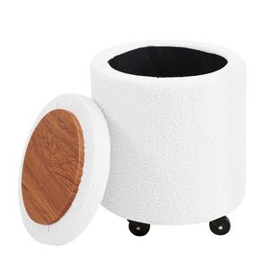 Sgabello Multifunzionale in Velluto Teddy con Ruote, Poggiapiedi Contenitore e Tavolino da Caffè Integrato - Pouf e Sgabelli con Ruote - Product Image 1