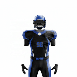 Men's American Football Jersey <b>Pants</b> Set Sublimated <b>Black</b> Blue V-Neck Short Sleeve Fitted Moisture Wicking All Seasons - Product Image 6