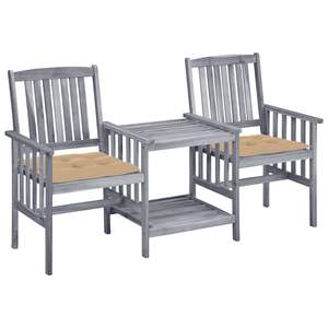 Chaises de patio en bois d'acacia massif avec table à thé et coussins Ensembles de jardin - Product Image 1