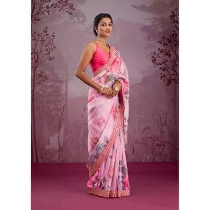 Sari en mousseline de soie de créateur avec un magnifique imprimé floral pour les occasions de fête - Product Image 6