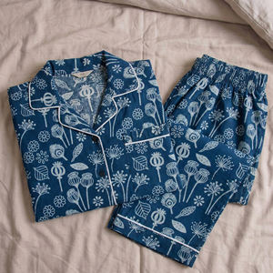 Ensembles de pyjamas classiques en coton indien imprimé à la main, motifs indigo, magnifiques tenues de nuit - Product Image 4