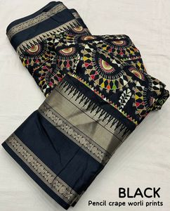 Sari en soie crêpe douce de qualité supérieure pour femmes, avec motif élégant de créateur, pallu riche et pièce de chemisier assortie |   Tenue de fête de mariage - Product Image 3