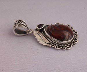 Colgante de Jaspe Rojo Natural, Joyería de Plata de Ley 925, Colgante de Piedra Preciosa Roja Terrosa, Collar de Jaspe Ovalado de Estilo Vintage para Mujer - Product Image 4