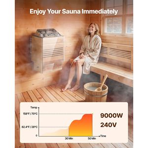 Stufa Elettrica per Sauna 9KW 240V con Staffa Pre-Forata, Adatta per Saune da 317.8 a 459 CU.FT - Product Image 1