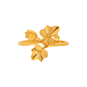18K Gold Plated Double Flower Open <b>Adjustable</b> <b>Ring</b> for Women Modern Floral Blossom Finger <b>Ring</b> Minimalist Fashion Jewelry - Product Image 3