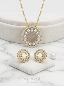 Collar de Diamantes Cultivados en Laboratorio con Corte Redondo/Pera de Platino, Pendientes a Juego, Joyería Unisex para Boda, Regalo de Oro de 14k Certificado para Fiesta - Product Image 3