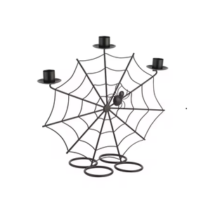 Portavelas Vintage de Halloween, Portavelas de Hierro Negro con Diseño de Telaraña, con Tres Soportes para Decoración del Hogar en Halloween - Product Image 1