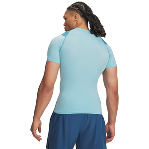 T-shirt de compression personnalisé pour homme, bleu aqua, à manches courtes, avec empiècements contrastants, col ras du cou, ajusté, pour la gym, l'entraînement, le sport, sous-vêtement de base - Product Image 1
