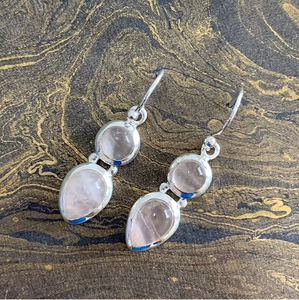 Pendientes colgantes de cuarzo rosa, Plata de Ley 925, joyería simple con dos piedras de cristal rosa, bonito regalo para mujer - Product Image 3