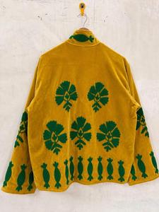 Luxury Artisan <b>Yellow</b> Velvet Embroidered Suzani Jacket with Green Floral Pattern Full Sleeve Stand Collar Handmade Winter <b>Coat</b> - Product Image 3
