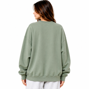 Women's Custom Graphic Crewneck Sweatshirt Oversized Cotton Fleece Drop Shoulder Casual Streetwear Solid Hoodies Made to Order - Product Image 2