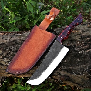 Couteau de chef artisanal forgé à la main, lame en acier inoxydable, manche en bois, étui en cuir, finition mate, ambidextre, 6-7,9 pouces, métal - Product Image 6