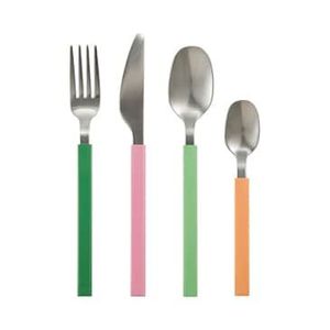 Juego de cubiertos de acero inoxidable con diseño esmaltado, mangos coloridos a rayas, apto para lavavajillas, para uso en fiestas. - Product Image 2