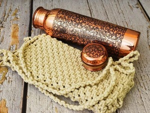 ILAHI's Hammered Copper Eco-Friendly 500ml Classic Design <b>Water</b> <b>Bottle</b> Lid for Outdoor Use Uttar Pradesh - Product Image 2