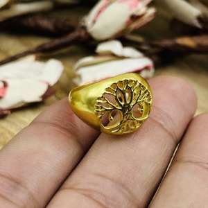 แหวนลายตราประทับแบบโบโฮ ลวดลายต้นไม้ ทองเหลืองชุบทอง 18k สำหรับผู้หญิง ดีไซน์สวยงามทันสมัย ขายส่ง/OEM/ODM - Product Image 3