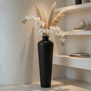 Vase de sol en métal minimaliste sculptural, 62 cm, finition noire mate, vase décoratif de haute qualité pour l'intérieur moderne de la maison - Product Image 5