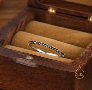 Extra Skinny Onyx Black <b>CZ</b> Pave <b>Ring</b> in Sterling Silver Eternity <b>Ring</b> - Product Image 1