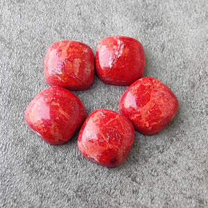 Coral Rojo Natural Esponjoso, Cabujón Cuadrado con Corte Cojín, Parte Posterior Plana, Gema Calibrada, Certificado por Terceros, Origen Rajasthan - Product Image 6