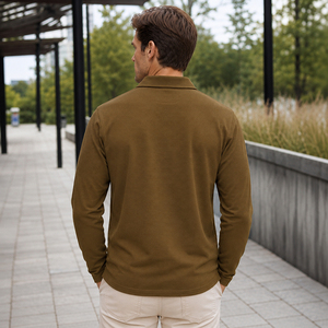 New <b>Men's</b> <b>Grandad</b> <b>Shirt</b> Long Sleeve -Neck Slim Fit Golf <b>Shirts</b> Solid 100% Cotton Terry Breathable Casual Outdoor - Product Image 2