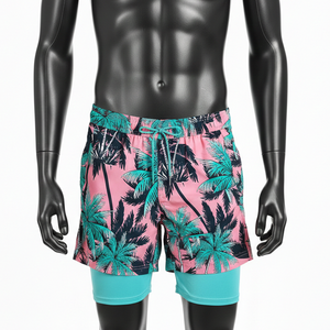 Custom Heat-<b>Transfer</b> Printed Men's Satin 100% Polyester Beach Shorts 2 1 Swimming Shorts Compression Leggings Liner Trendy Quick - Product Image 1