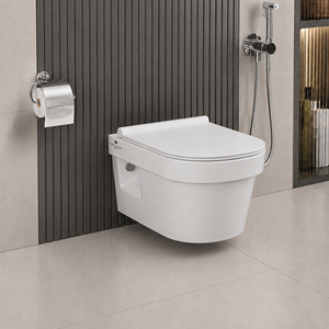 Inodoro de cerámica de una pieza con descarga Tornado, montado en la pared, asiento de cierre suave, sifón en P, ecológico, moderno, para apartamento - Product Image 1