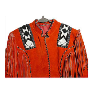 <b>Men's</b> Vintage Suede <b>Leather</b> <b>Jacket</b> Breathable Tassel Fringe Embroidered Details Stand Regular Fit Winter Style Windproof - Product Image 3