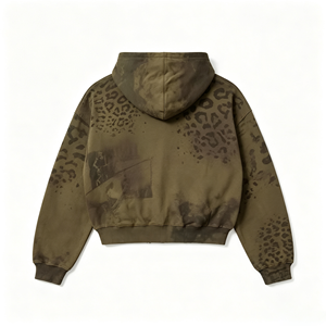 Men's Vintage Leopard Print <b>Zip</b> Up <b>Hoodie</b> Applique Letter Hooded Sweatshirt with Kangaroo <b>Pocket</b> - Product Image 5