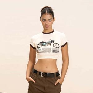 Camiseta Corta para Mujer, de Algodón, Manga Corta, Ajustada, Informal, Básica, Suave, Elástica, para el Verano, para Uso Diario, Estilo Urbano - Product Image 2