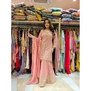 Heavy Embroidery Work Party Wear Salwar Kameez <b>Top</b>-Plazzo and Dupatta in XL Size Made of Polyester - Product Image 3