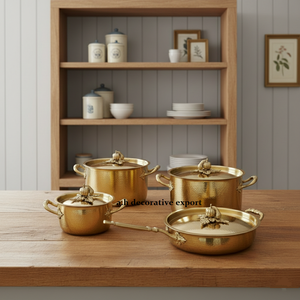 European Style Stainless Steel Serving <b>Pot</b> <b>Set</b> With Leaf Decorative Handles Casserole <b>Pots</b> Eco-Friendly Gas & <b>Induction</b> Ready - Product Image 1