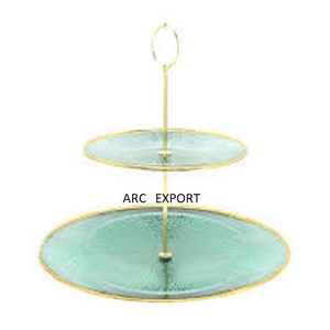 2 niveles verde y dorado decorativo indio hecho a mano oro Metal diseño anillo pastel soporte elegante nuevo pastel soporte al precio más bajo - Product Image 1