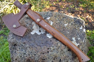Custom Handmade Damascus Steel Blade <b>Wood</b> Handle <b>Axe</b> With Leather Sheath Custom <b>Axe</b> - Product Image 5