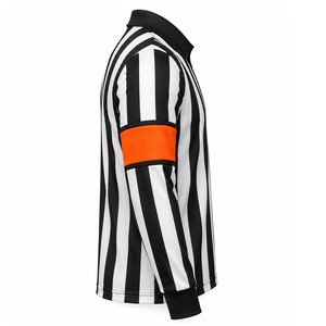 Custom Adult Ice Hockey <b>Referee</b> Jersey Long Sleeve 100% Polyester Solid Mesh Black White Orange Armbands OEM Manufacturer - Product Image 4