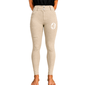 Leggings d'équitation pour femmes, couleur beige, taille haute, extensibles, pantalons d'équitation texturés avec détail de poche avant - Product Image 1