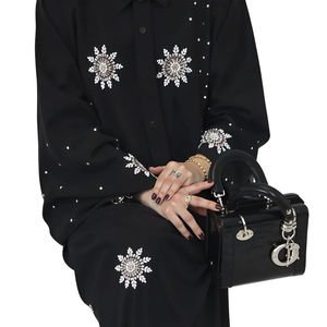 Best Luxurious Women Kaftan Abaya Dress Handmade Turkish Floor Length Long Sleeve Soft Breathable Polyester Floral Loose Fit - Product Image 1