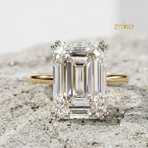 925 Sterling <b>Silver</b> <b>Emerald</b> Cut Solitaire Engagement <b>Ring</b> Large <b>Emerald</b> Cut Moissanite <b>Ring</b> Classic Promise <b>Ring</b> For Women - Product Image 3