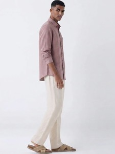 Men's Dusty Rose Solid Cotton Casual Shirt Full Sleeve Turn-<b>down</b> Collar Breathable Spring Wear - Product Image 2