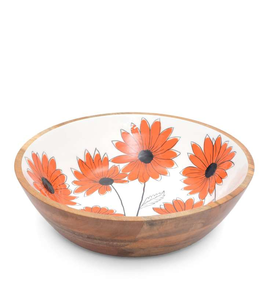 Bol de service en bois pour les occasions festives, bol imprimé en émail avec motif de feuilles vertes, bol de service élégant fait à la main - Product Image 3
